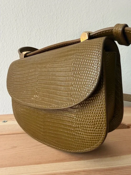 A.P.C. Betty Crossbody Bag in Olive Green Lizard-Embossed Leather - Picture 2 of 8